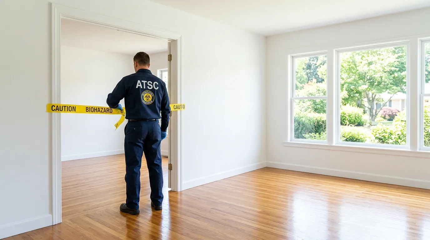 Certified biohazard cleanup crew performing Decomposition Cleanup in Reedley